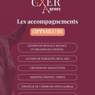 COMMUNICATION 🔊
Oxer Agency vous accompagne 💻🐴 :
- Gestion de réseaux sociaux et création de contenu
- Gestion de publicités Meta Ads
- Création de newsletters
- Shooting photos/vidéos
- Stratégie de communication globale
- Gestion de collaborations influenceurs
Pour plus d’infos rendez-vous sur oxeragency.com 🚀